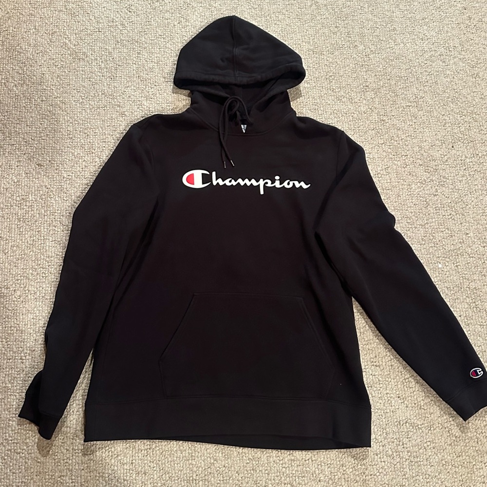 Champion Men’s Black Hooded Sweatshirt with logo